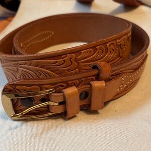 The Ranger Brown Leather Belt with Gold Buckle made in the USA